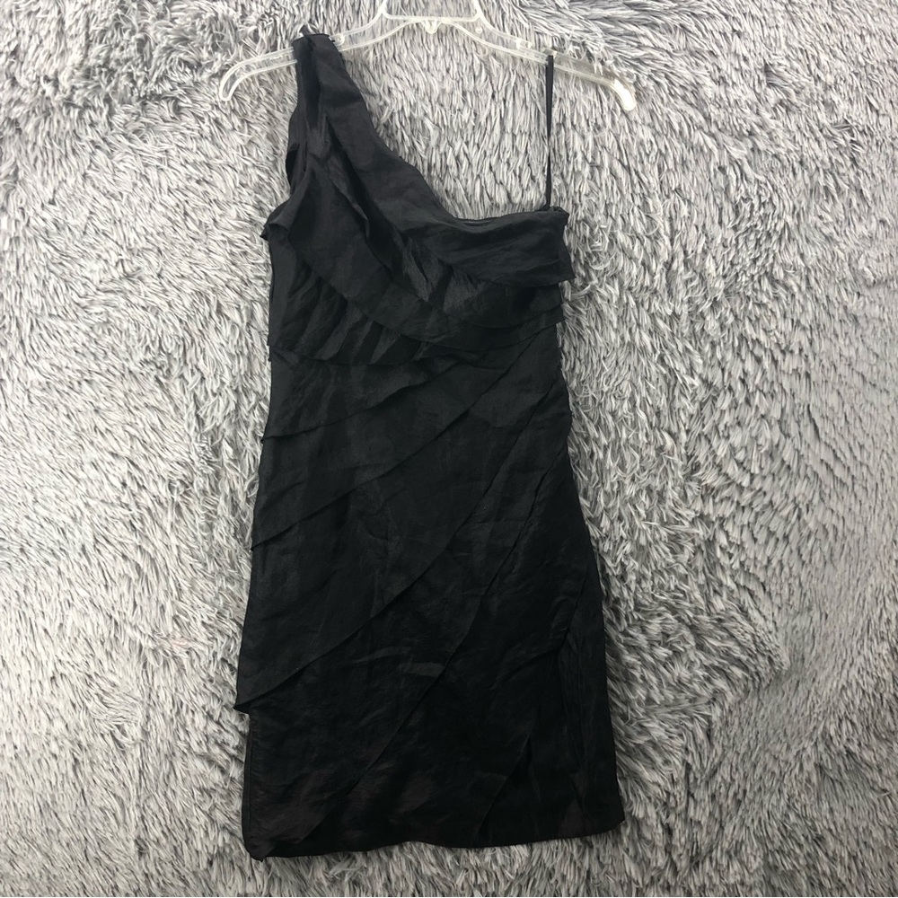 London Times Dress Womens Size 8 Layered Black One Shoulder Lined Side Zipper